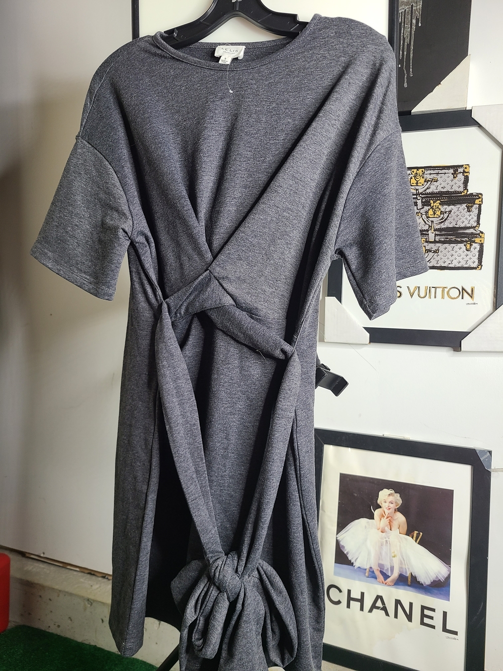 Le Lis Charcoal Gray Tie-Detail Midi Dress